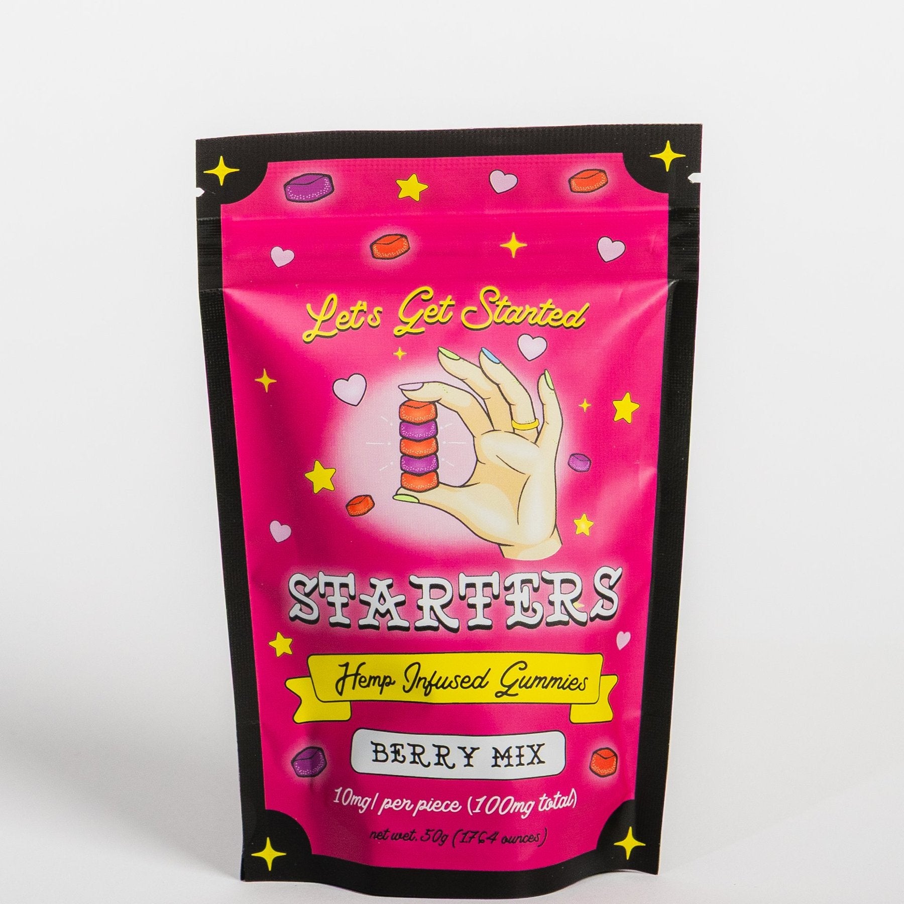 Starters Berry Mix hemp-infused gummies bag, front