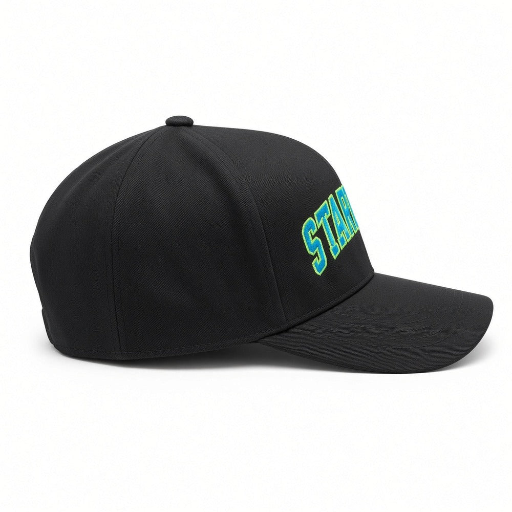 Starters black snapback, side view