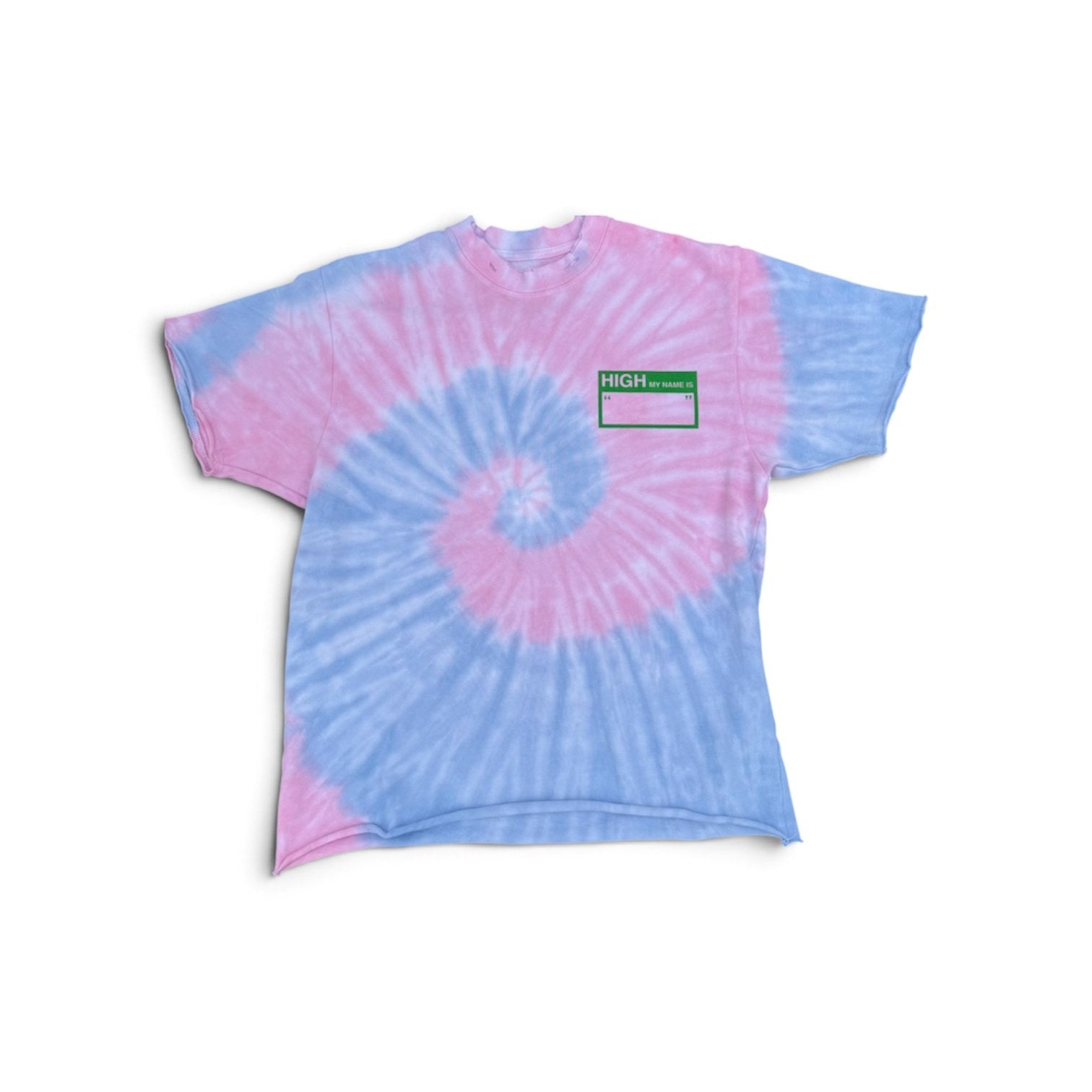 Tie Dye Name Tag Tee, front with green name tag patch